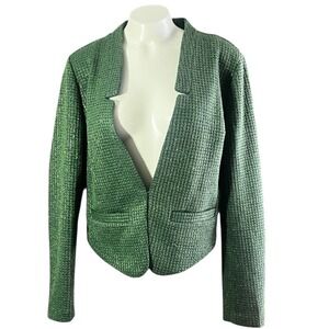 C. WONDER Women's Green Metallic Tweed Open Front Blazer Jacket Size S